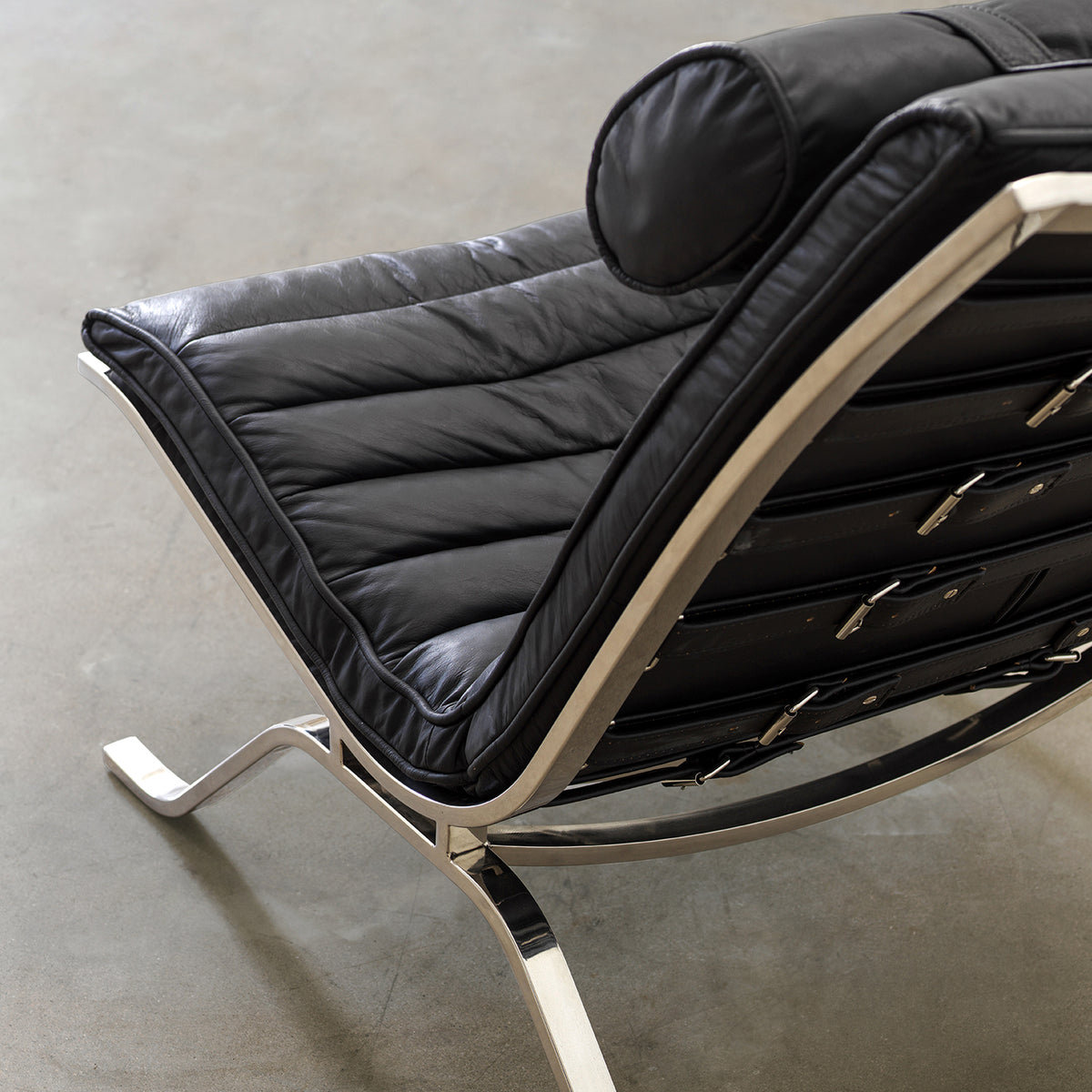 Ali Channel-Padded Lounge Chair with Bolster Headrest — Black