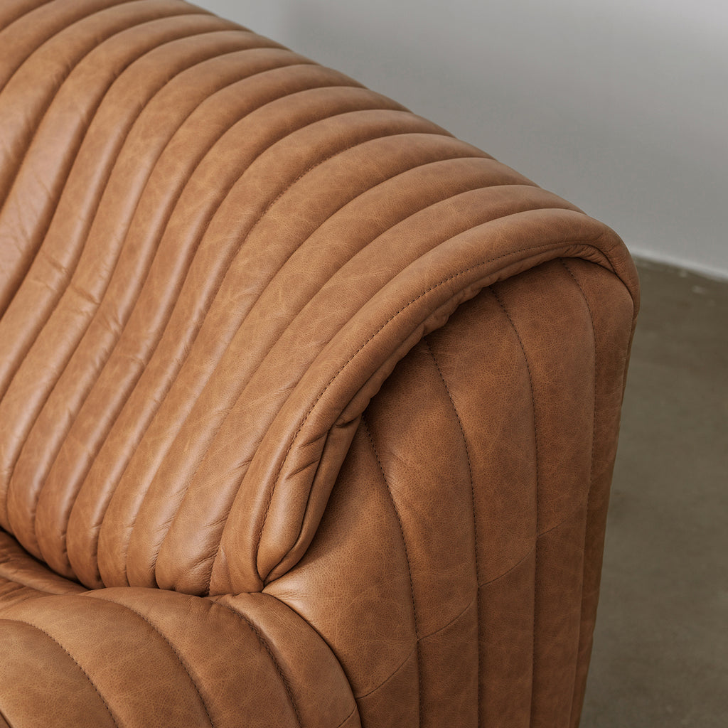 Sculptural Channel-Tufted Sofa — Caramel Brown