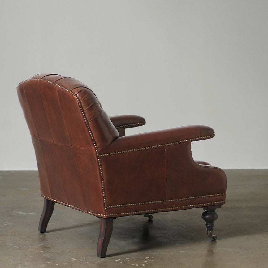 Oil-waxed cowhide leather club chair rear three-quarter view
