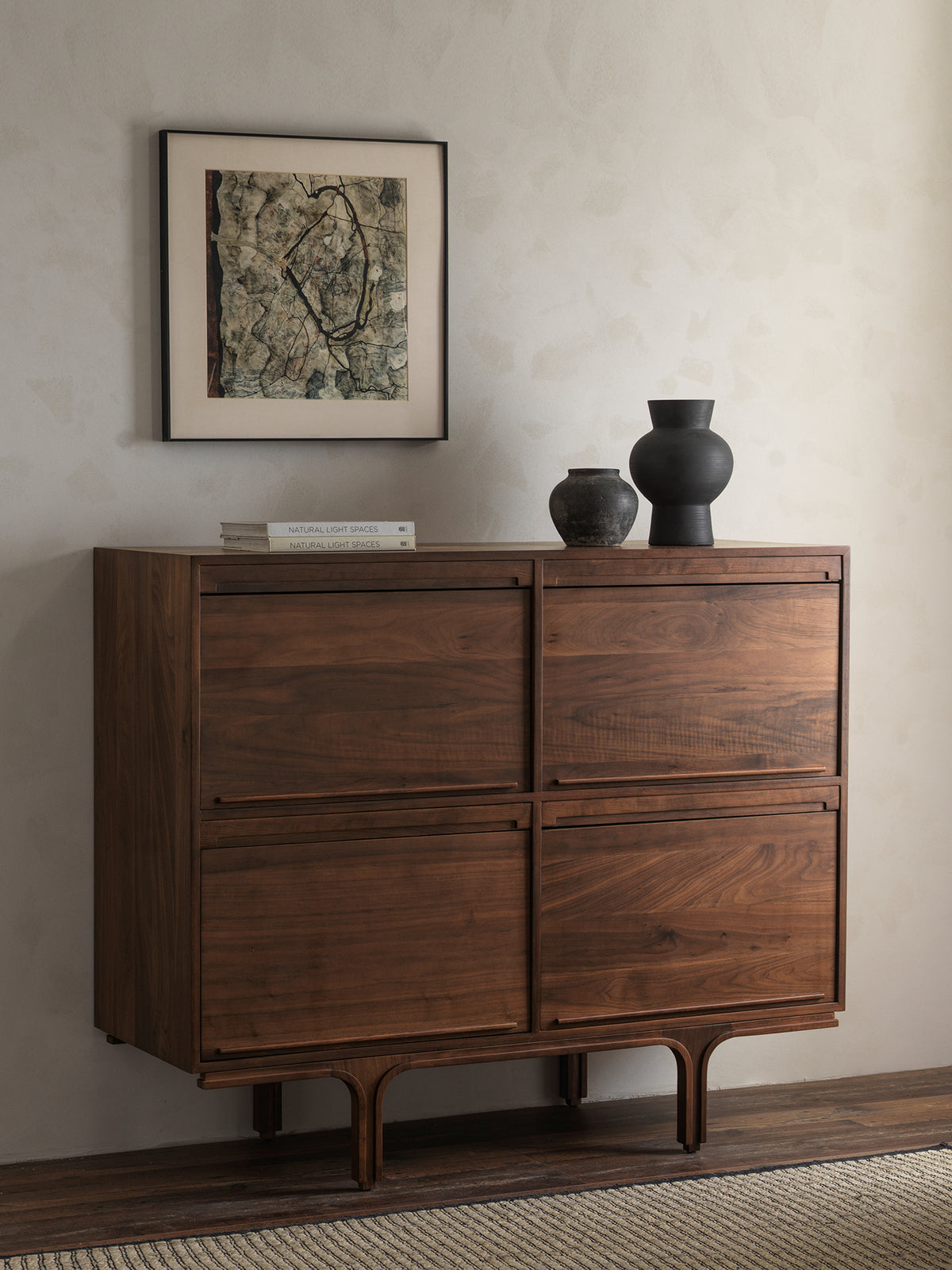 Mid-century black walnut sideboard three-quarter view