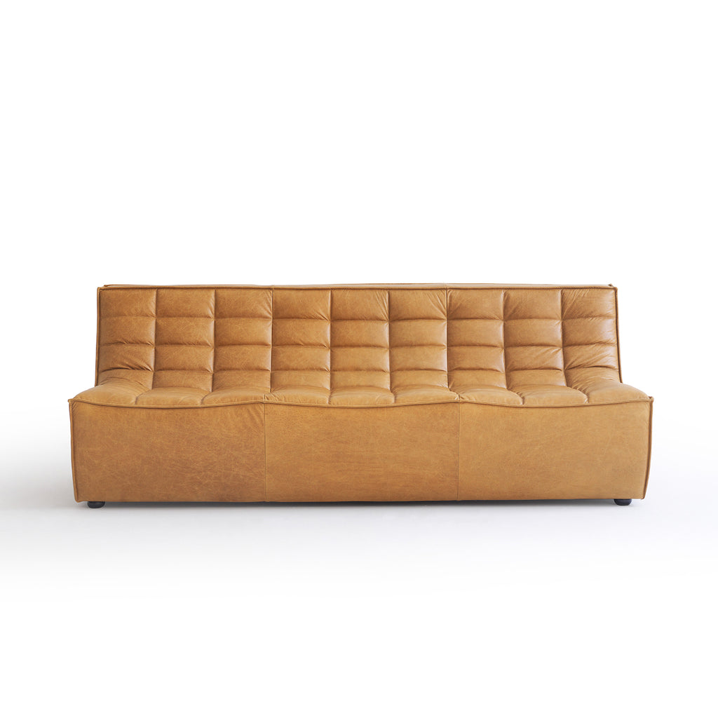 Armless Sofa with Grid-Tufted Back — Golden Brown