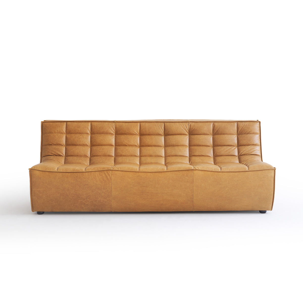 Armless Sofa with Grid-Tufted Back — Golden Brown