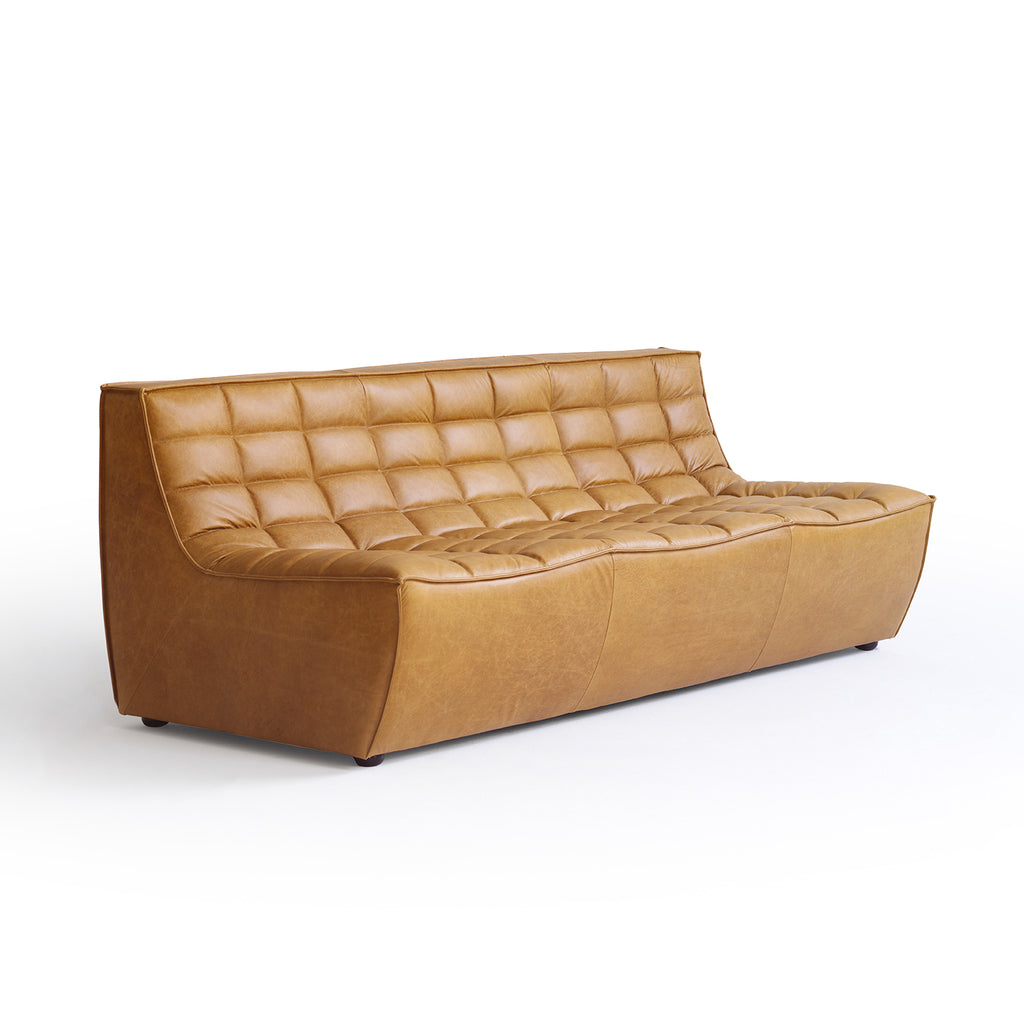 Armless Sofa with Grid-Tufted Back — Golden Brown