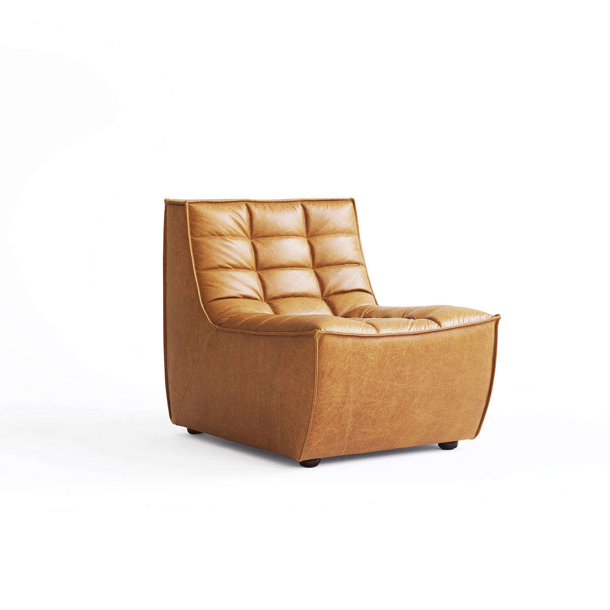 Armless Sofa with Grid-Tufted Back — Golden Brown