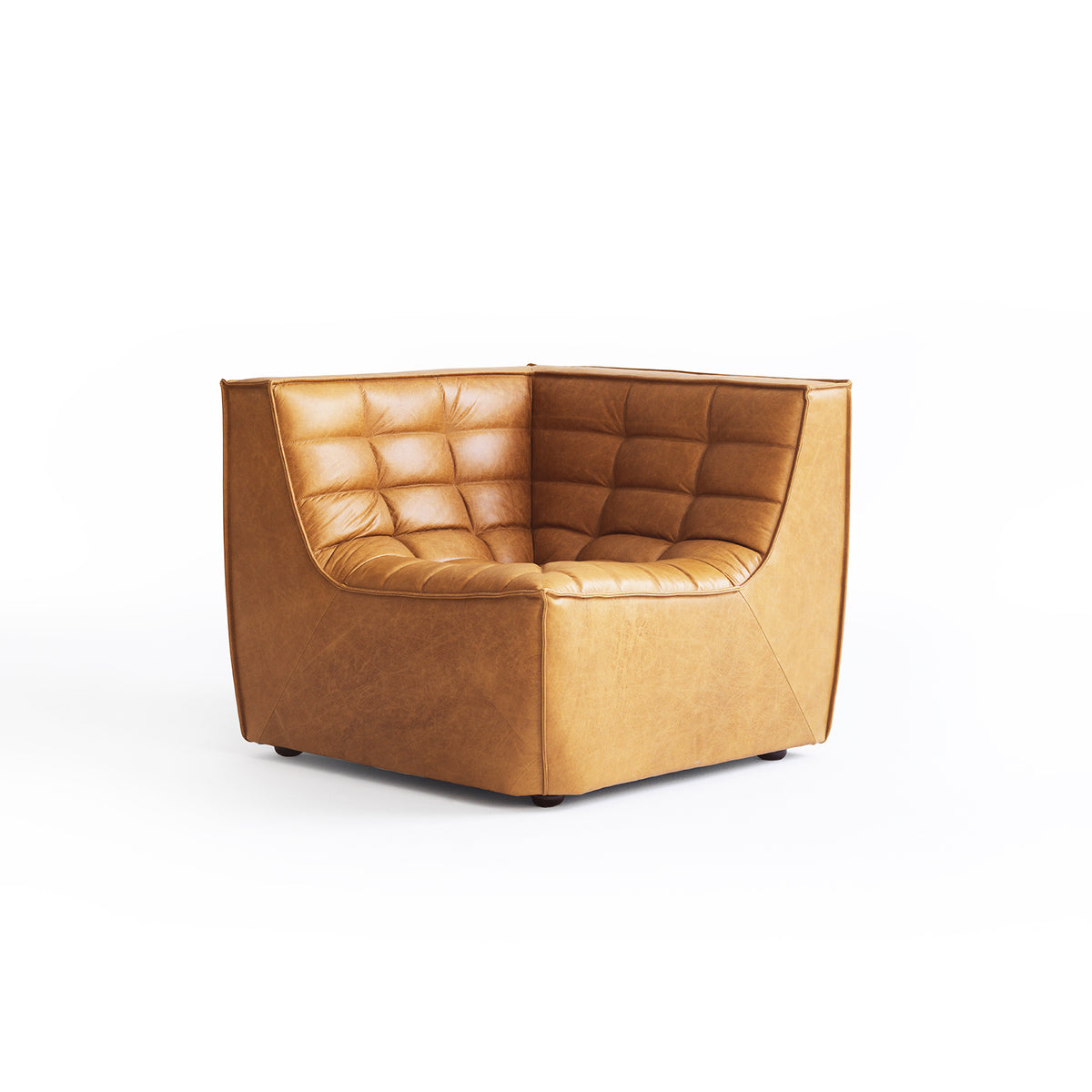 Armless Sofa with Grid-Tufted Back — Golden Brown