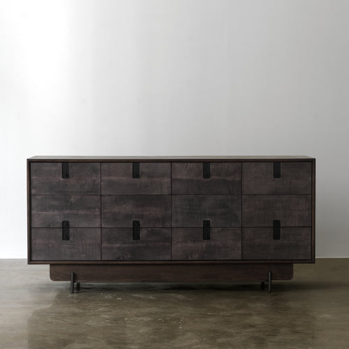 12-Drawer Shadow Maple Veneer Sideboard with Metal Base