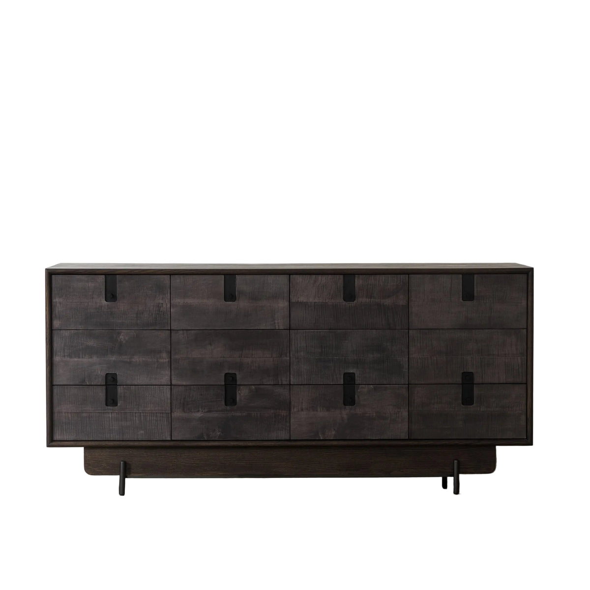 12-Drawer Shadow Maple Veneer Sideboard with Metal Base