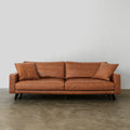 century genuine cowhide leather sofa in warm brown with angled wood legs