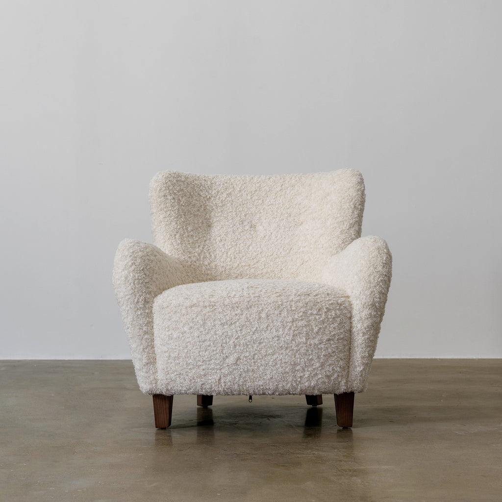 Faux Shearling Wingback Accent Chair with Pine Wood Frame — Warm White