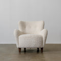 Faux Shearling Wingback Accent Chair with Pine Wood Frame — Warm White