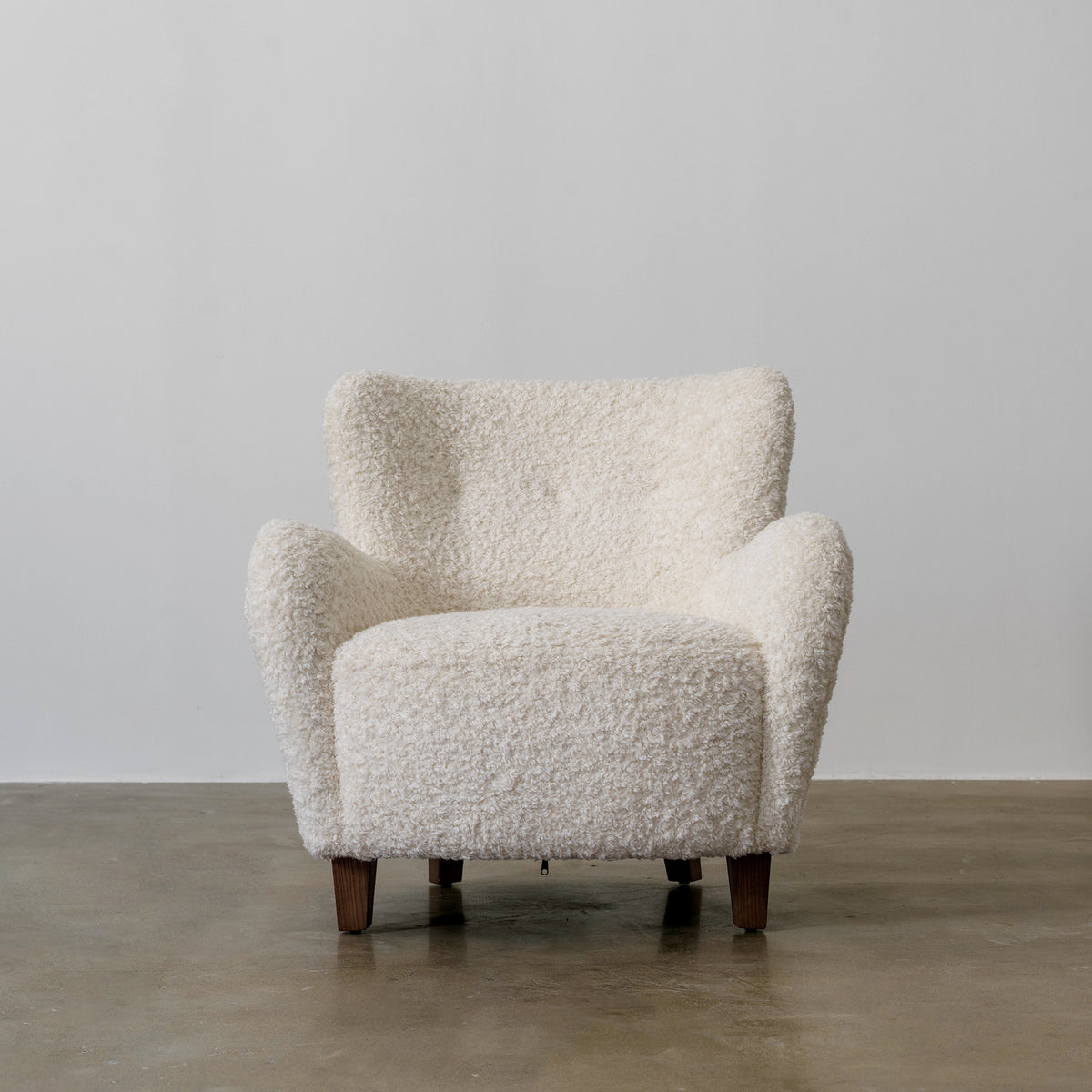 Faux Shearling Wingback Accent Chair with Pine Wood Frame — Warm White