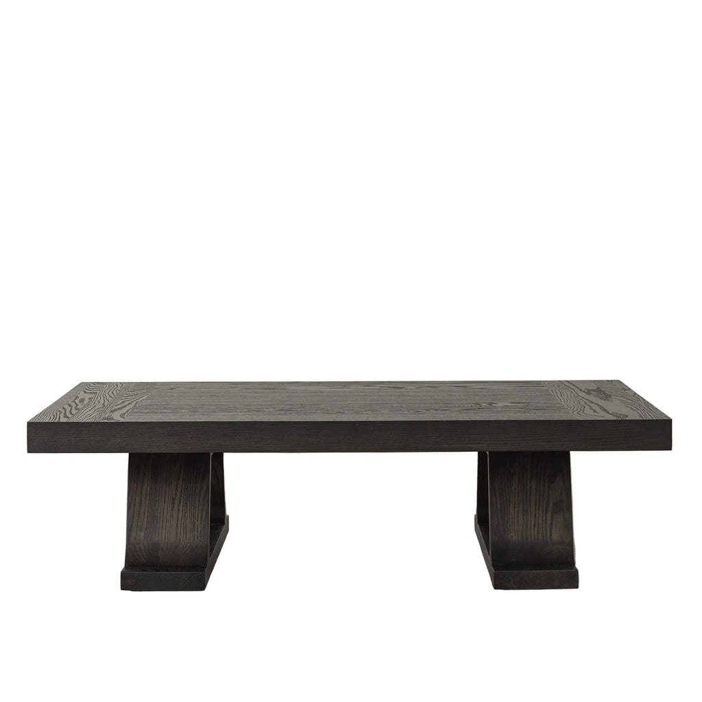 Vintage Dark Wood Coffee Table with Sculptural Trestle Base, 53.1″ × 35.4″