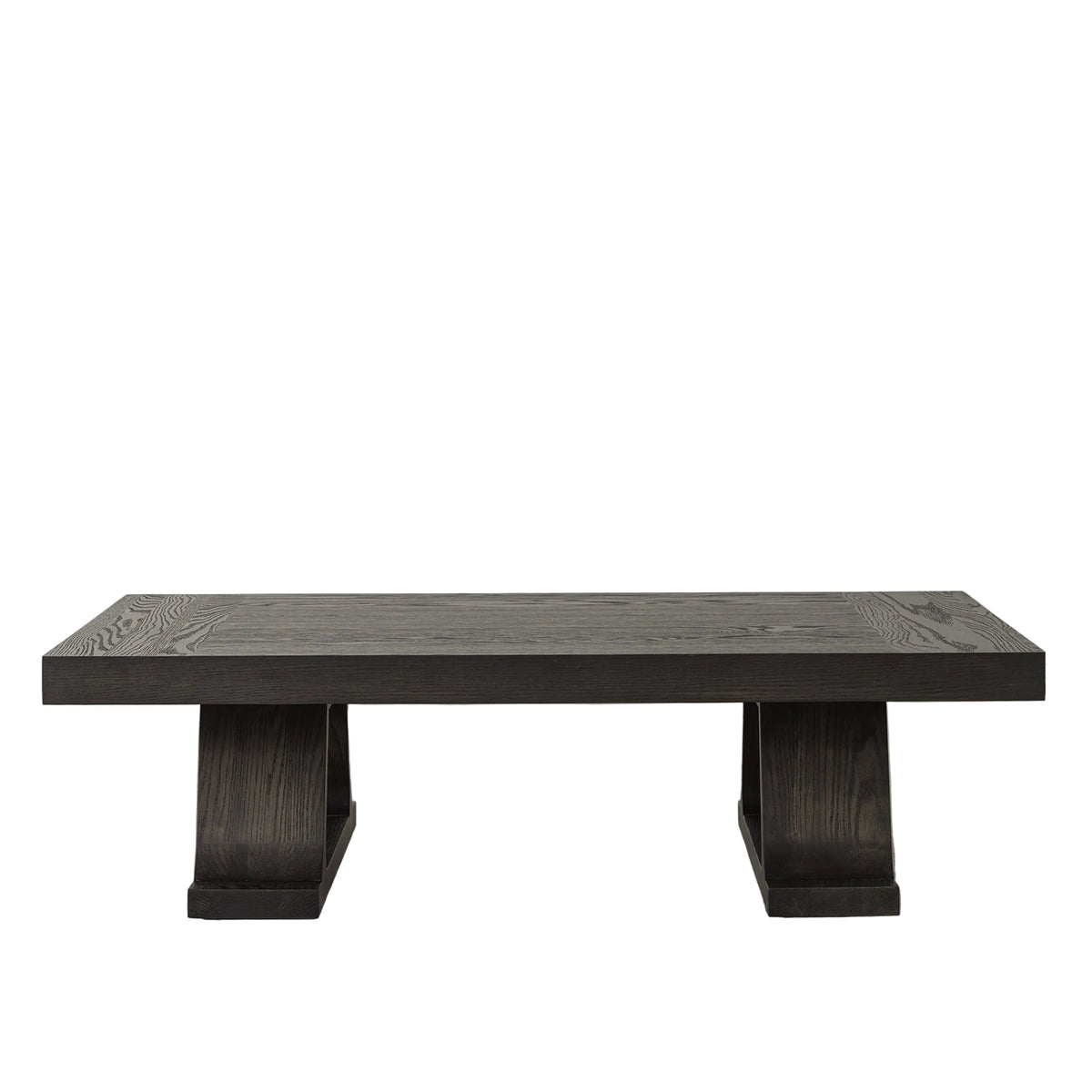 Vintage Dark Wood Coffee Table with Sculptural Trestle Base, 53.1″ × 35.4″
