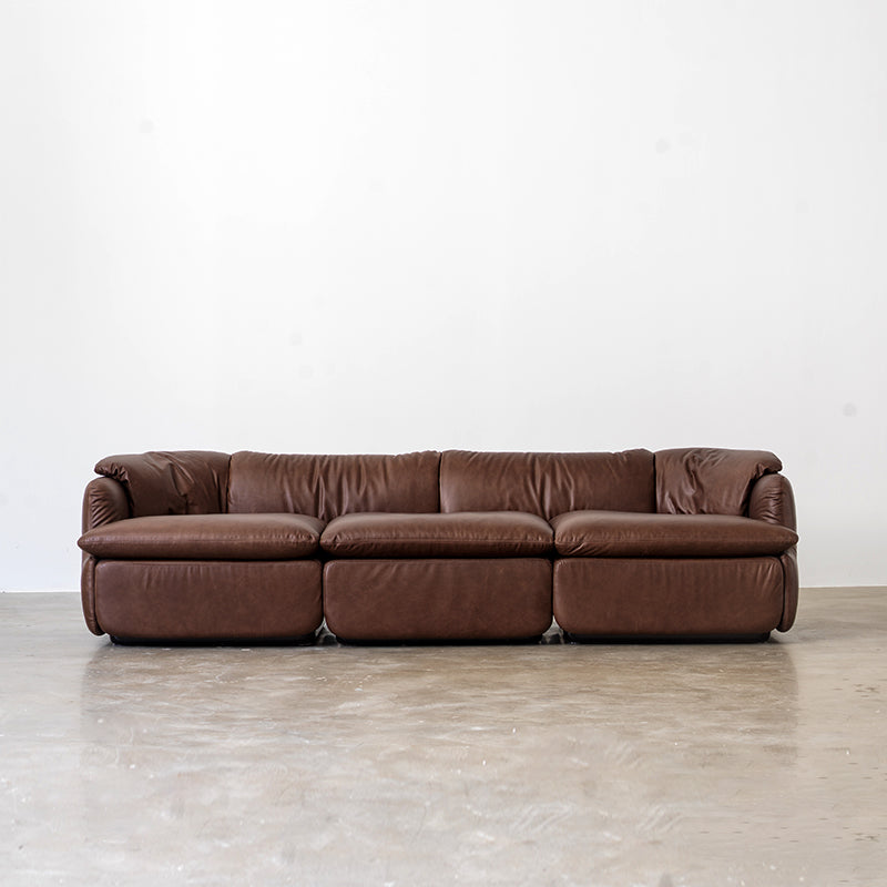 1032 Rounded Sofa with Gathered Back Cushions — Deep Brown