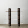 Distressed Red Oak Veneer 4-Tier Open Bookcase with Twin Pillar Supports