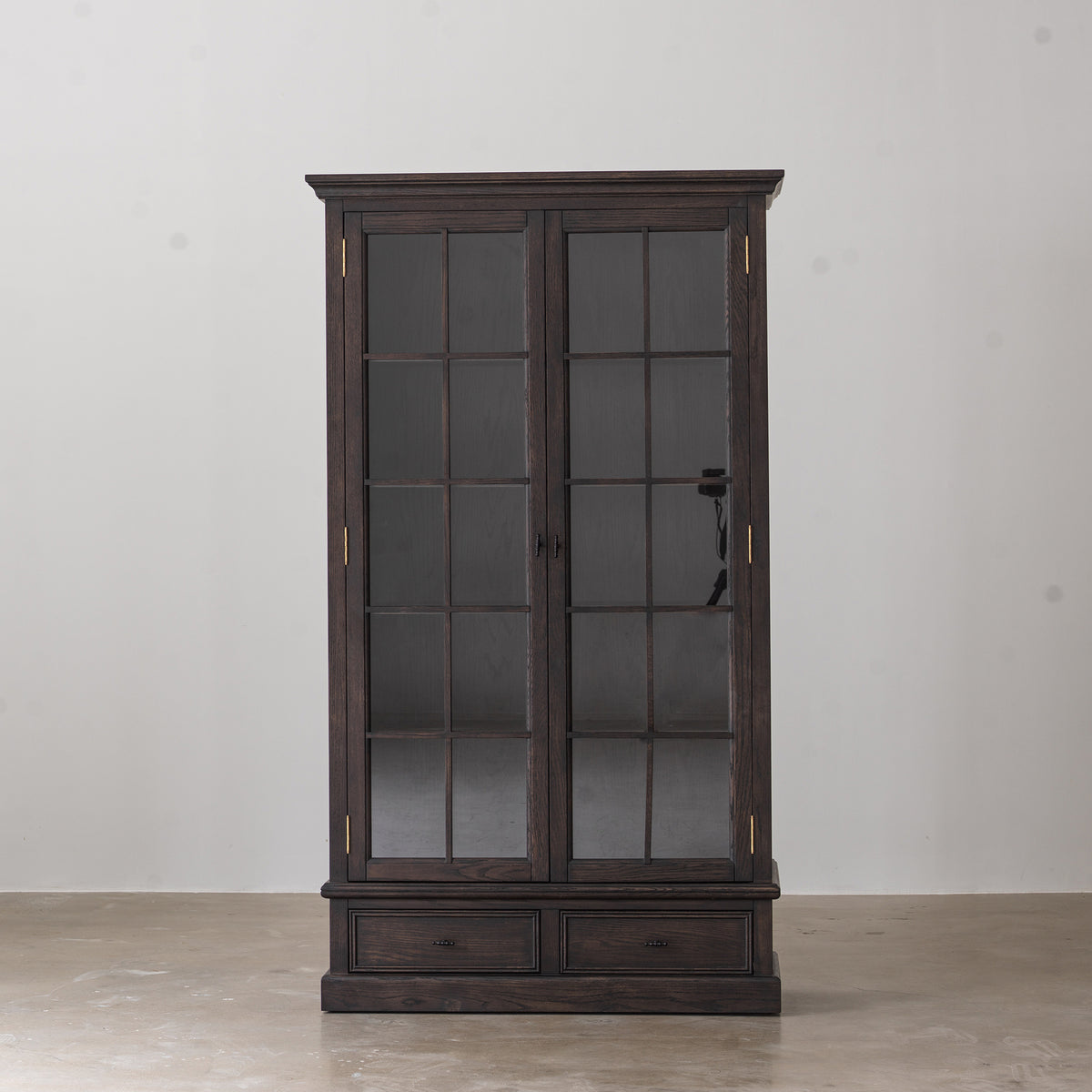Suge Vintage Glass-Door Cabinet | Solid Red Oak Frame | Kaiwuli