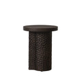 Distressed Red Oak Round Pedestal Side Table with Textured Chiseled Base