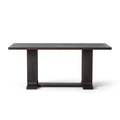 Vintage Distressed Wood Trestle Dining Table with Geometric Veneer Top, 70.9"